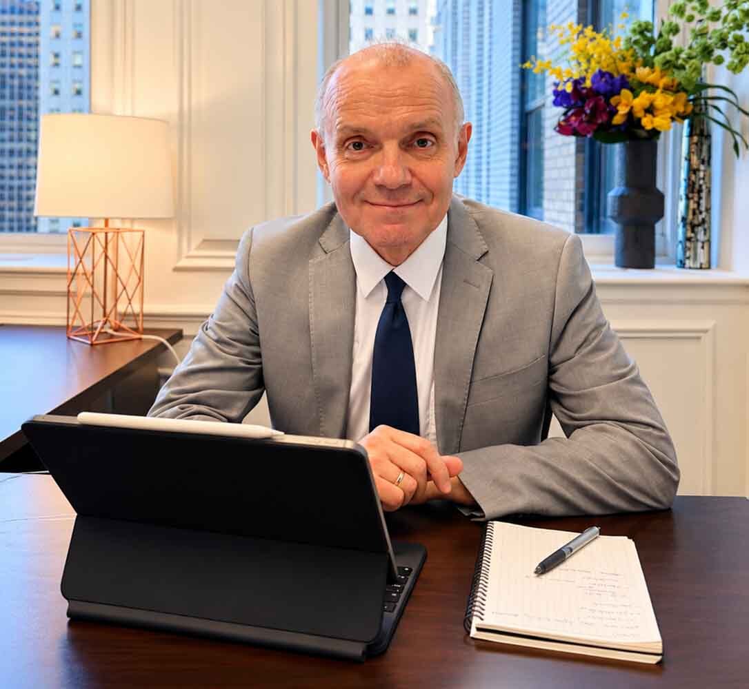 Dr. Zlatin Ivanov, psychiatrist at Online Psychiatrists, at his Midtown Manhattan office, providing mental health consultations.